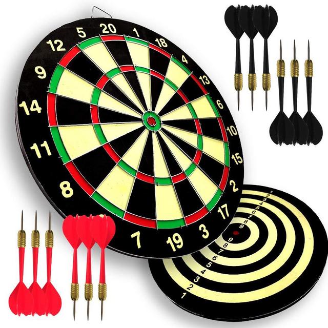 LinkVisions Paper Dartboard with Two Games Design, 12 Steeltip Darts, One-Piece Shaft and Flight with No Flights Falling Out, Easy Hang Up Construction