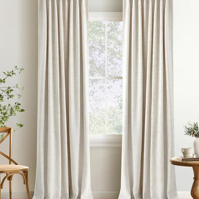 INOVADAY 100% Blackout Curtains 72 Inches Length 2 Panels Set, Back Tab/Rod Pocket Linen Black Out Curtains for Bedroom, Thermal Insulated Window Drapes - Cream, W50 X L72