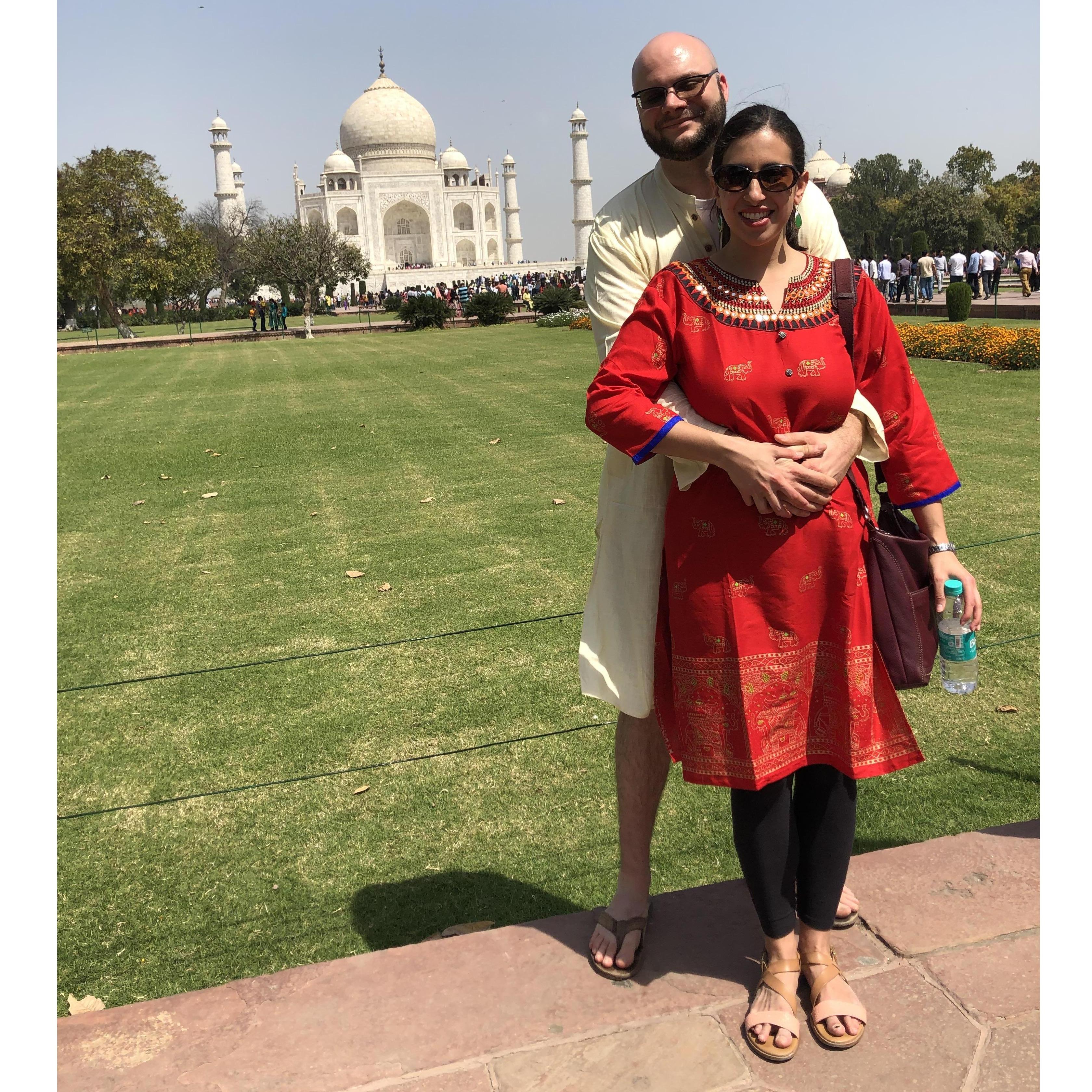 Visiting the Taj Mahal!! We promise this is not photoshop.