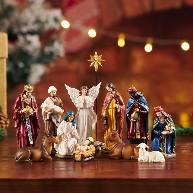 BESBLEE Nativity Sets for Christmas Indoor Set of 13 Pieces 3.9 Inches Tabletop Holidays Home Decor Classic Nativity Scene Resin Figurines Set Religious Decorations Collection Gifts fot All