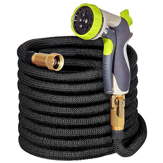 100FT Expandable Garden Hose, Water Hose with 8-Function High-Pressure Spray Nozzle, 3/4" Solid Brass Fittings Leakproof Design, with Storage Bag