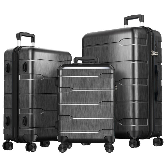 SKONYON 3pc Hardside Checked Spinner Luggage Set