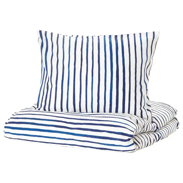 SÅNGLÄRKADuvet cover and pillowcase(s), stripe, blue whiteTwin