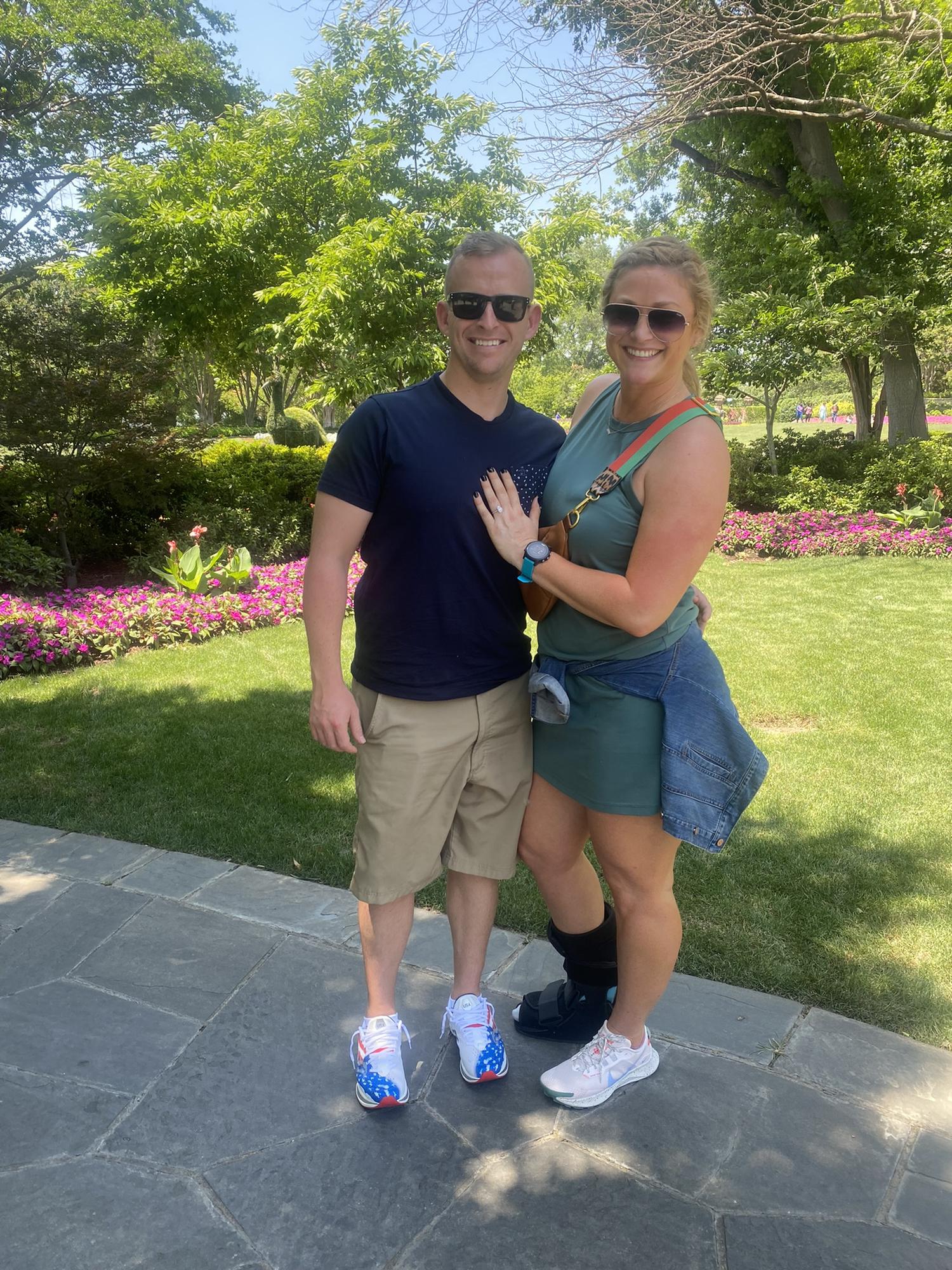 The first "we're engaged" picture at The Dallas Arboretum