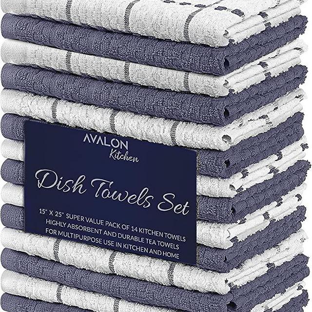 Avalon Kitchen Towels Set – (Value Pack of 14) 15x25 Inch 100% Ring Spun Cotton Dish Towels – Absorbent, Soft and Reusable Tea Towels, Bar Towels for Multipurpose use in Kitchen and Home (Grey)