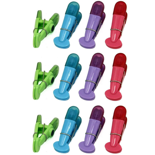 Chef Craft 4pc Plastic Magnetic Memo Clip / Bag Clip Set 3 Sets