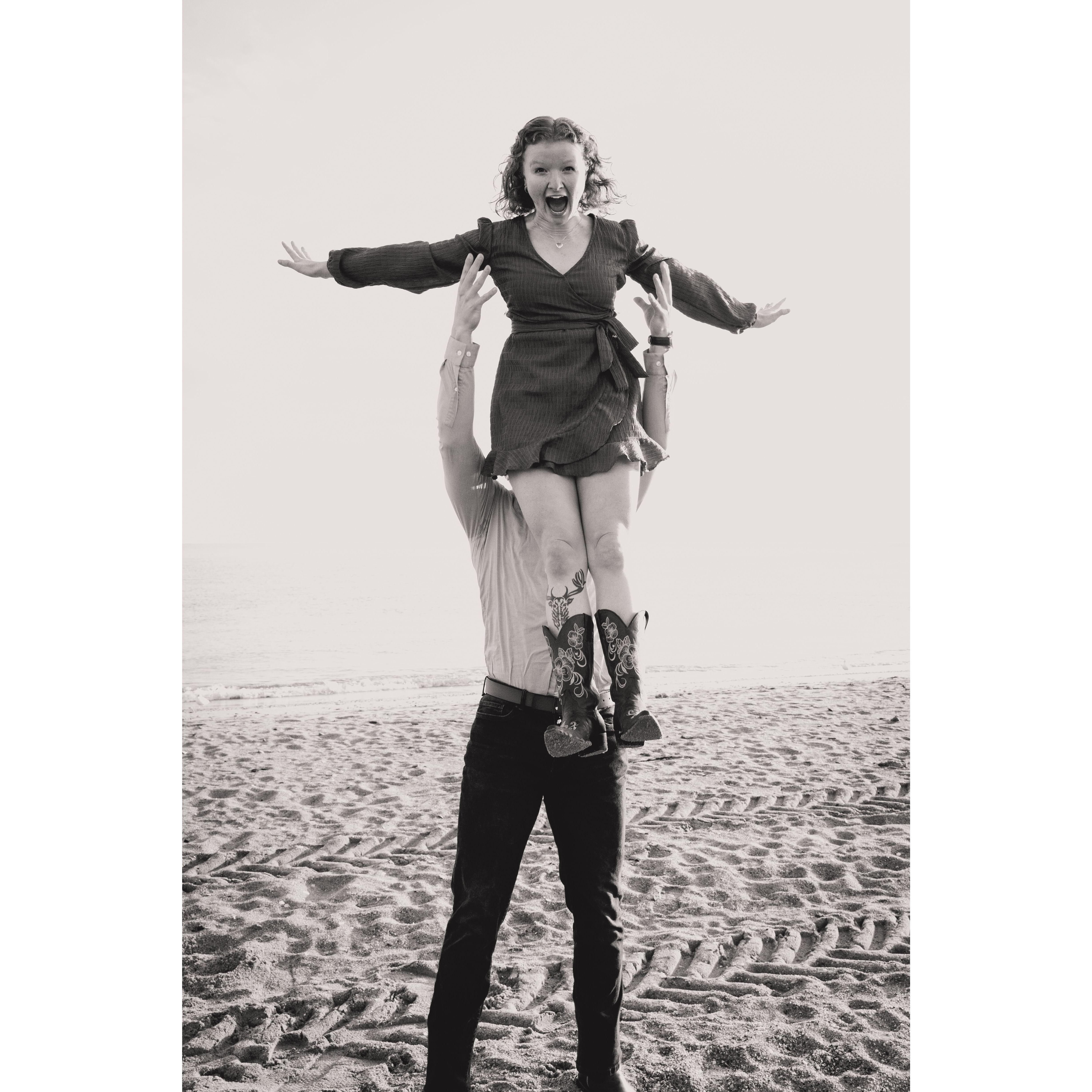 Levi throwing his new fiancée in the air the day of their engagement