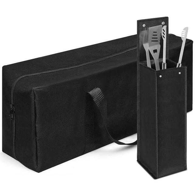 2 Pcs Grill Utensil Storage BBQ Tool Storage Bag Foldable Oxford Grilling Carry Bag Waterproof Grill Utensil Holder Outdoor BBQ Grill Accessories Picnic Cooking Tools Bag for Camp Barbecue, 2 Size