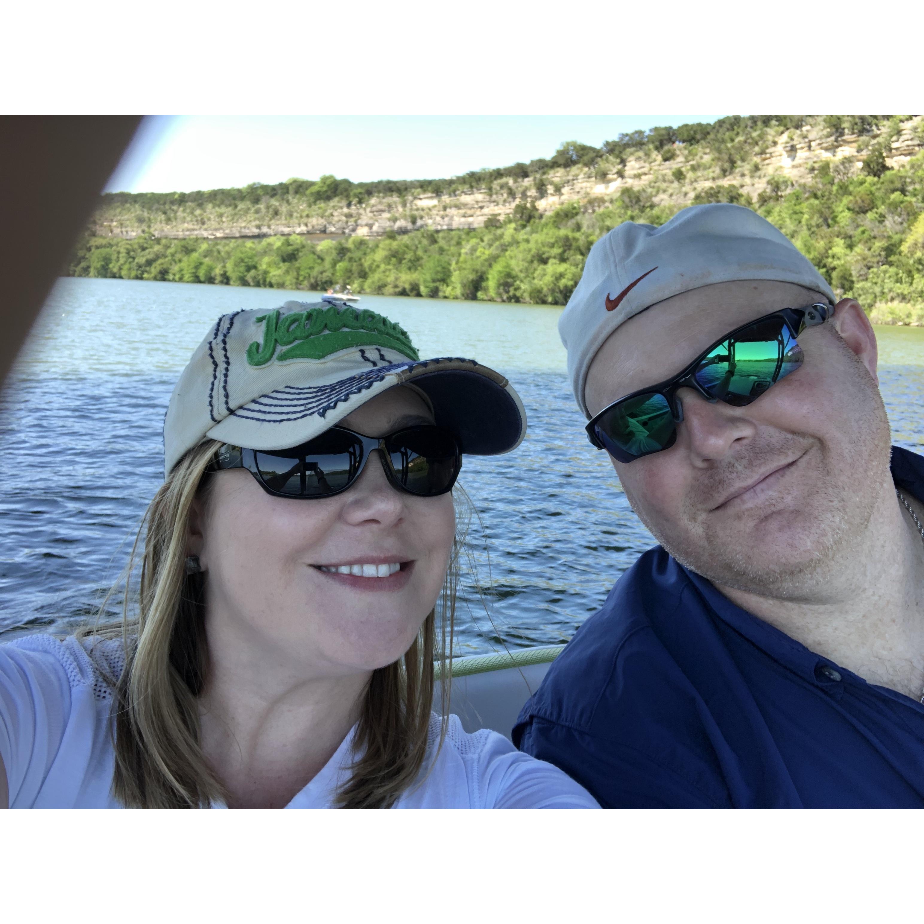 One of our many boat days on Lake Austin. It's one of our favorite things to do together. We love the lake life!