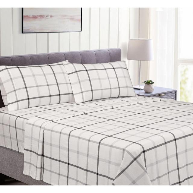 Bee & Willow™ Cotton Flannel Queen Sheet Set in Grey Tattersall