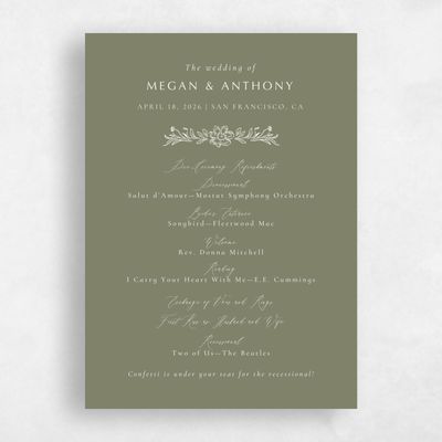 Khaki Green Wedding Program - Pasqual