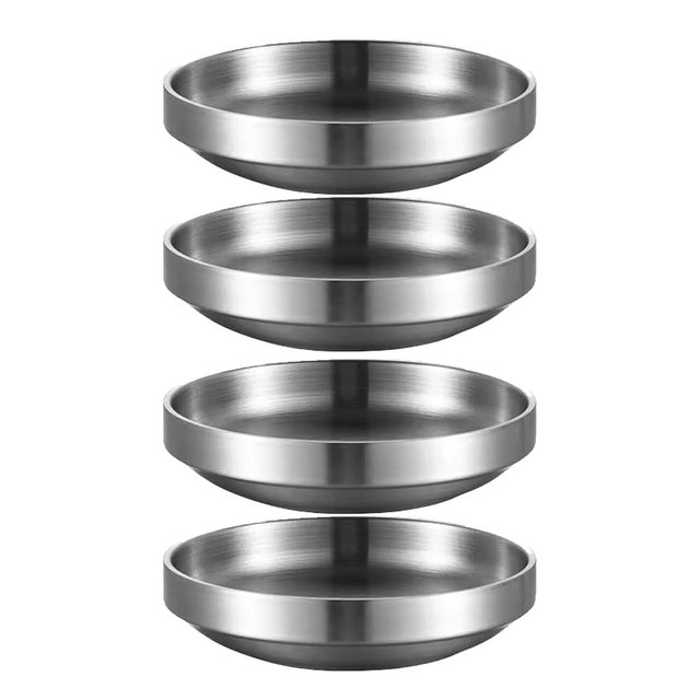 Incauca 3.5 Inch Stainless Steel Soy Sauce Dishes, Double Walled Mini Chip and Dip Bowls, Dipping Sauce Ramekin, Seasoning Cups, Metal Small Side Dish Bowls for Condiment Sushi Ketchup, Silver