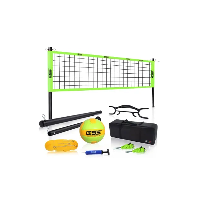 GSE Outdoor Professional Volleyball Net Set with Volleyball, Aluminum Poles, Winch System, Pump, and Carrying Bag