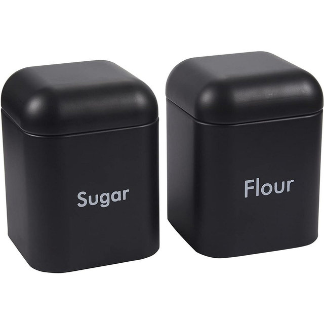 Juvale Set of 2 Black Sugar and Flour Canisters for Kitchen, Containers for Storage