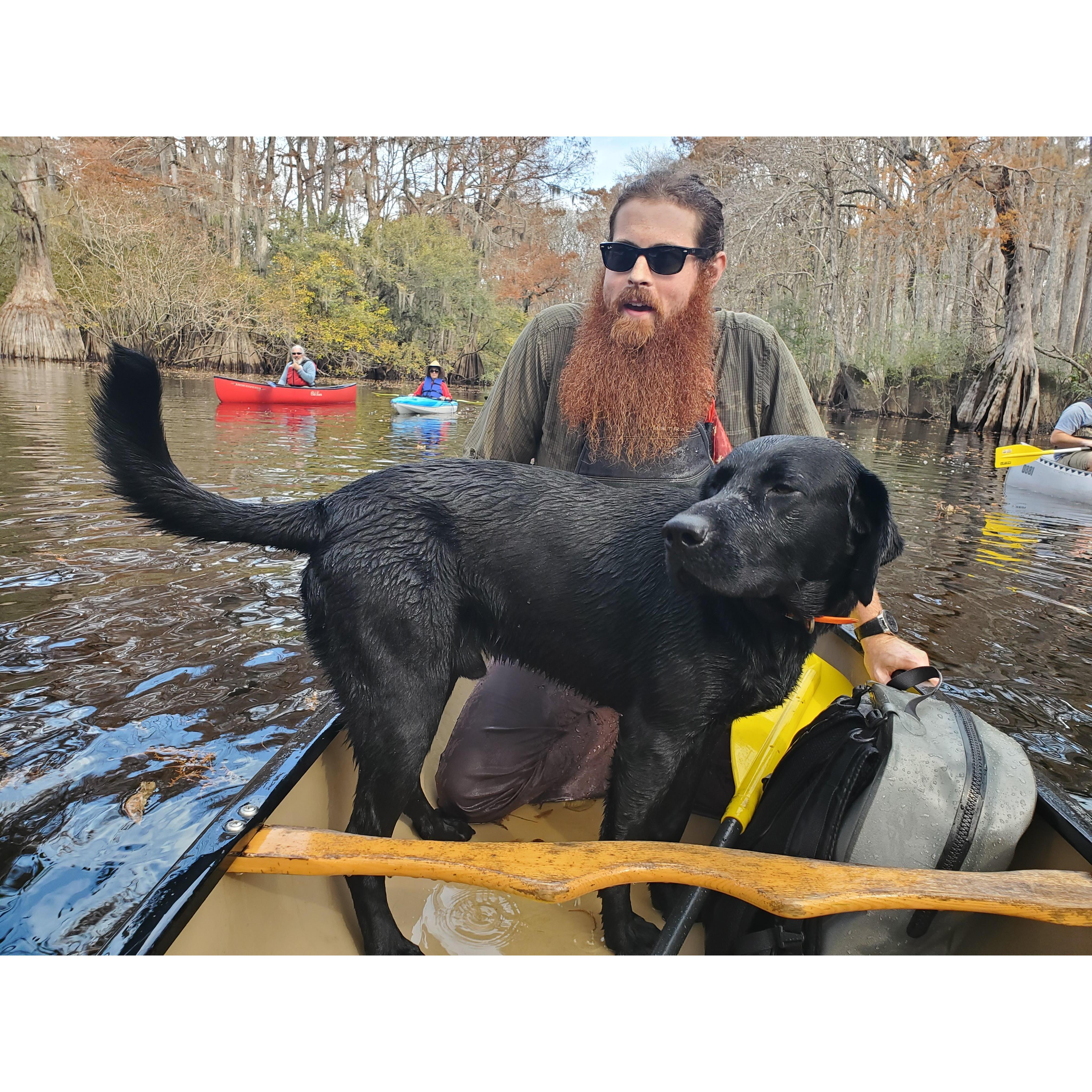 The Ebenezer Creek Paddle in 2019. Also known as the first time Clark got to use his rescue training... on a dog!