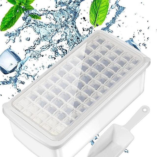 Ice Cube Tray With Lid and Bin,65 Mini Nuggets Ice Tray For Freezer, Comes with Ice Container, Scoop and Cover, Good Size Ice Bucket