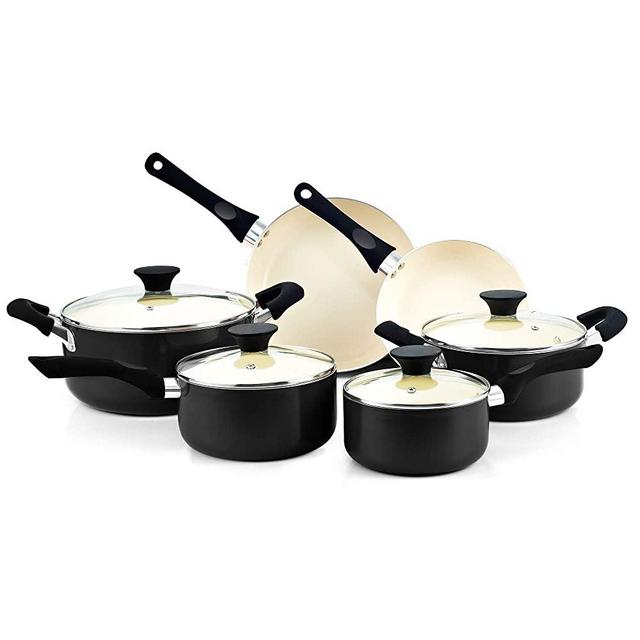 Cook N Home 02414 10 Piece Nonstick Ceramic Coating Cookware set, Black