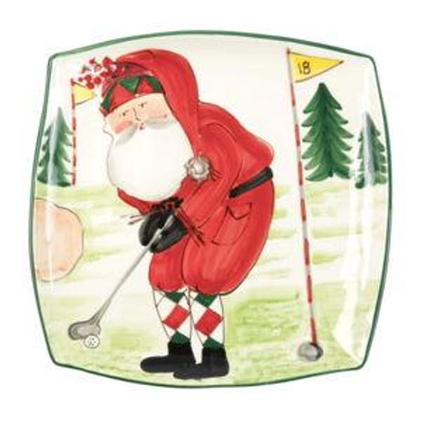 Old St. Nick Square Platter - Golfing
