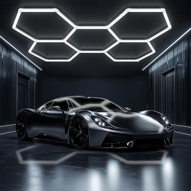 ALLYES Hexagon LED Garage Lights, 24000LM 5000K 200W Honeycomb LED Ceiling, Upgraded Wider Size Light Tube, Hex Shop Lights for Car Detailing Shop Office Gym Barber