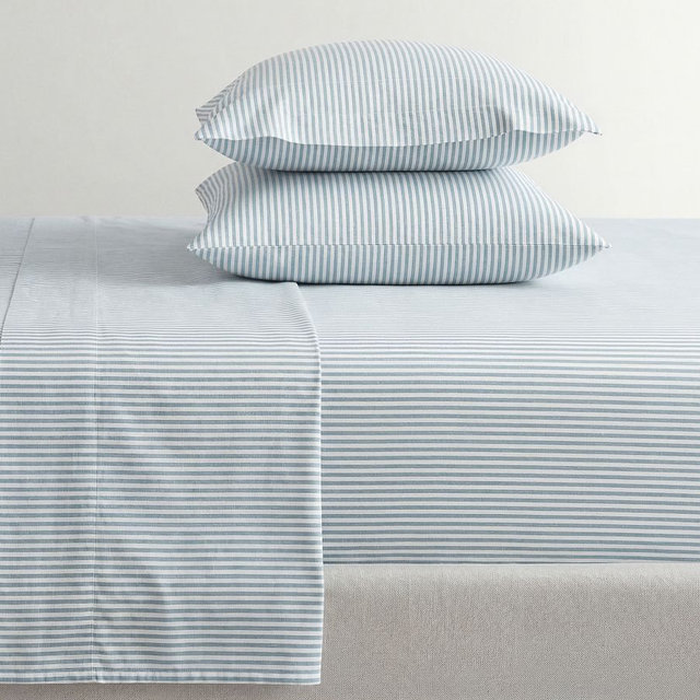 Wheaton Striped Percale Sheet Set, Chambray, King