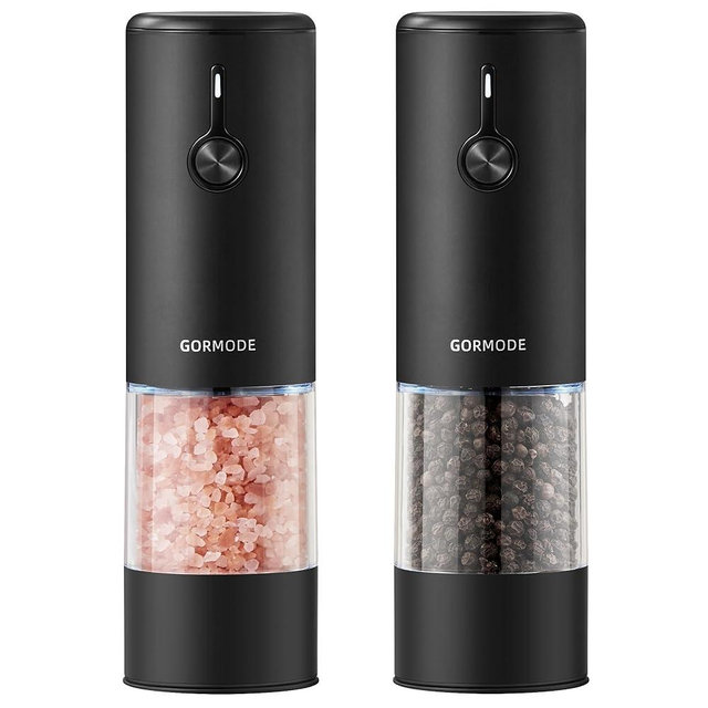 Stainless Steel Electric Salt and Pepper Grinder Set (Wedgwood Blue) - 2 Pack Rechargeable Mills with LED Light, 6 Adjustable Grind Modes & Rustproof Design - Premium Kitchen Tool with USB-C Charging