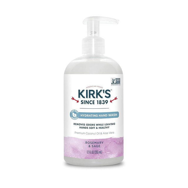 Kirk's Hydrating Hand Wash - Made with Coconut Oil and Aloe Vera, With Odor Neutralizing Technology To Help Eliminate Odors, Non-GMO, Vegan, Rosemary & Sage, 12 Fl Oz.