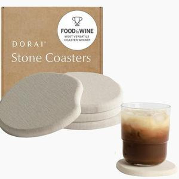 Dorai Home Stone Coasters Set - Diatomaceous Earth Water-Absorbing Drink Coaster for Coffee Table, Kitchen or Bar, Modern Stone Appearance | Sandstone - Set of 4