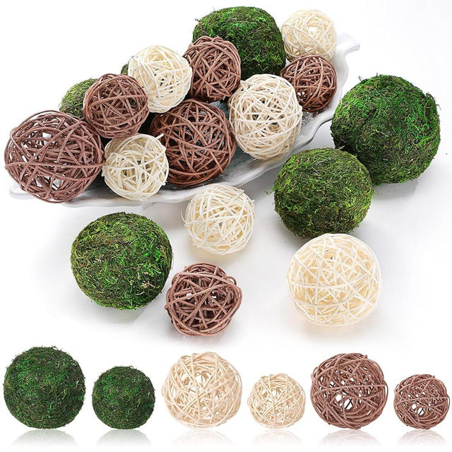 Jetec 18 Pcs Decorative Balls for Centerpiece Bowls Green Moss Balls Wicker Rattan Cord Decorative Bowl Fillers for Garden Vase Home Party Table Spring Christmas Farmhouse Rustic Decor(Large Size)