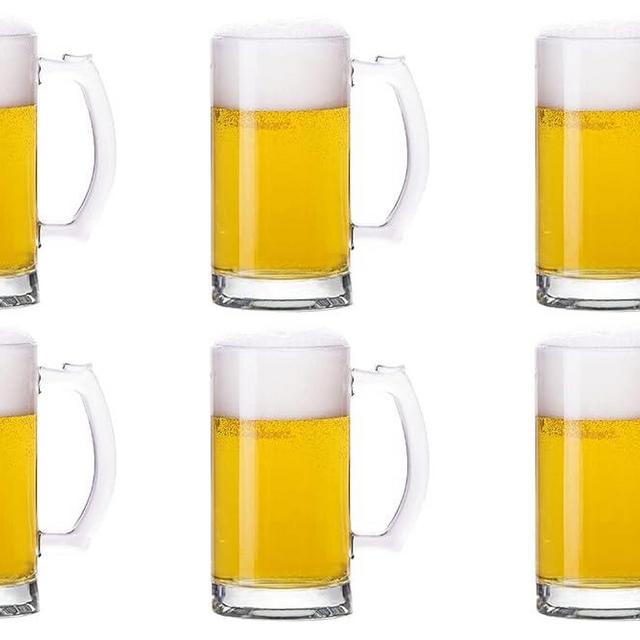 TUSAPAM Heavy Beer Mugs Set, 16oz Glass Mugs With Handle, Beer Glasses For Freezer, 500ml Beer Drinking Glasses, Traditional Stein For Bar, Alcohol, Beverages,Coffee, Teas, Set of 6