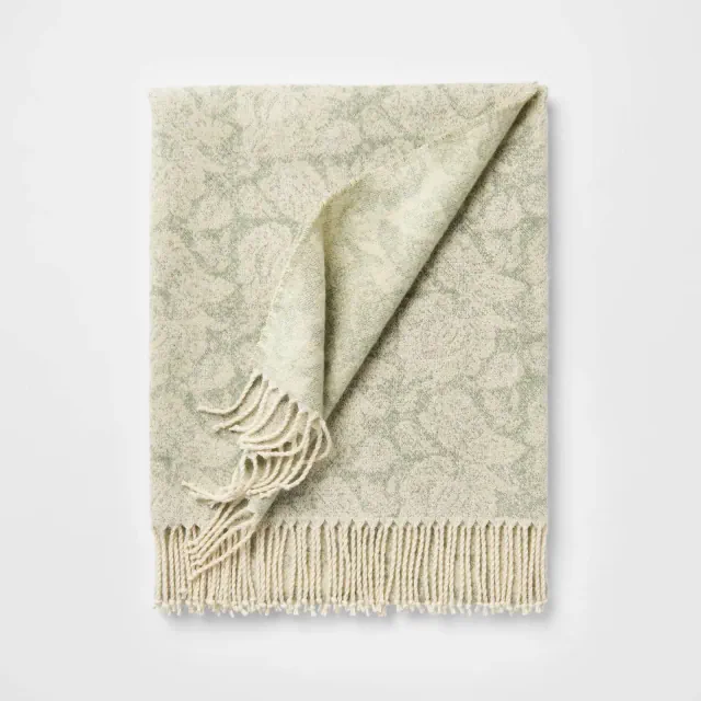 Block Print Jacquard Throw Blanket Green - Threshold™ designed with Studio McGee