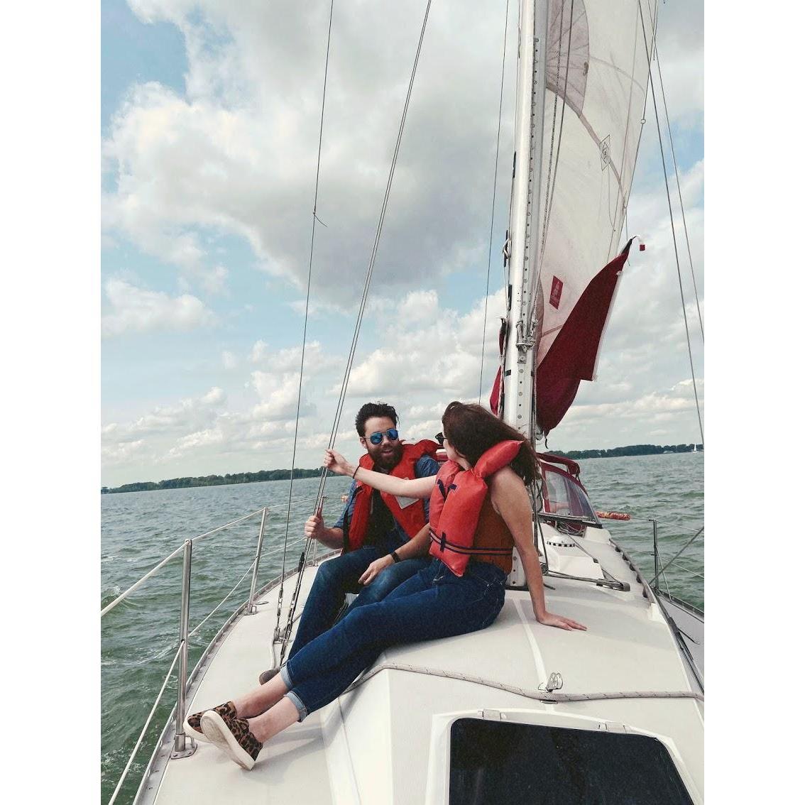 Jules' first sailboat trip on Casey's parent's sailboat.
