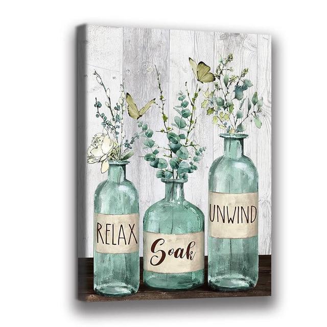 Bathroom Wall Art Rustic Farmhouse Wall Decor Country Flowers Painting Relax Soak Unwind Poster Canvas Wall Art Prints Pictures for Bedroom Living Room Home Decor Unframed