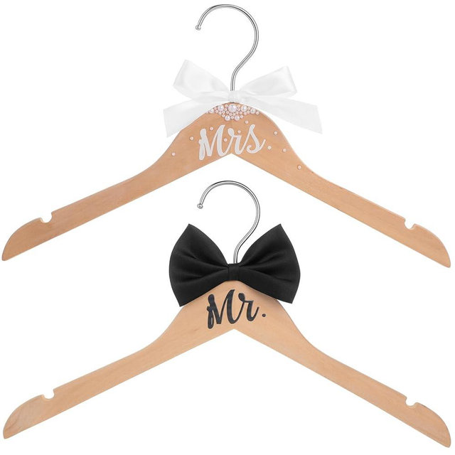 Beeveer 2 Pcs Bride Hanger Set Bride and Groom Hanger for Wedding Dress with Bow Tie for Tuxedo Wedding Gifts Bridal Party Shower