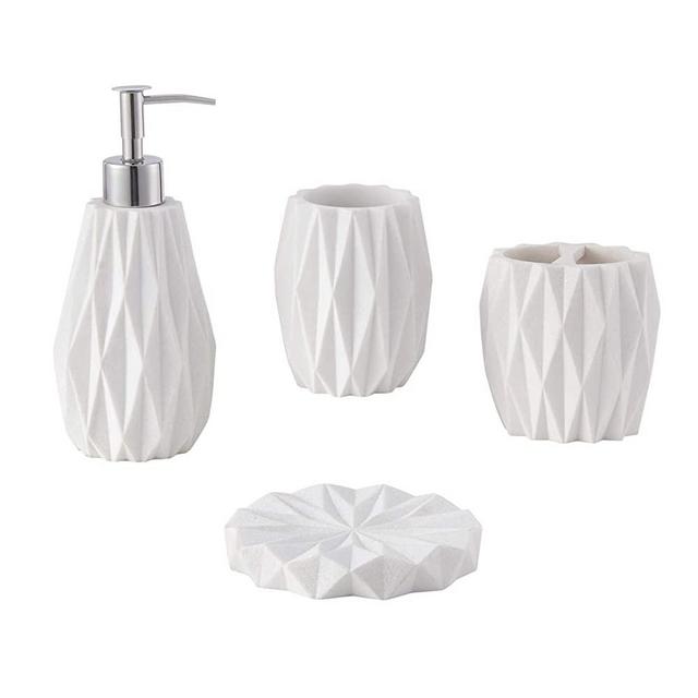 ZCCZ Bathroom Accessories Set Complete, 4 Piece Bathroom Set Accessories Bath Accessories Set Complete Soap Dispenser Set with Toothbrush Holder, Soap Dispenser, Tumbler and Soap Dish