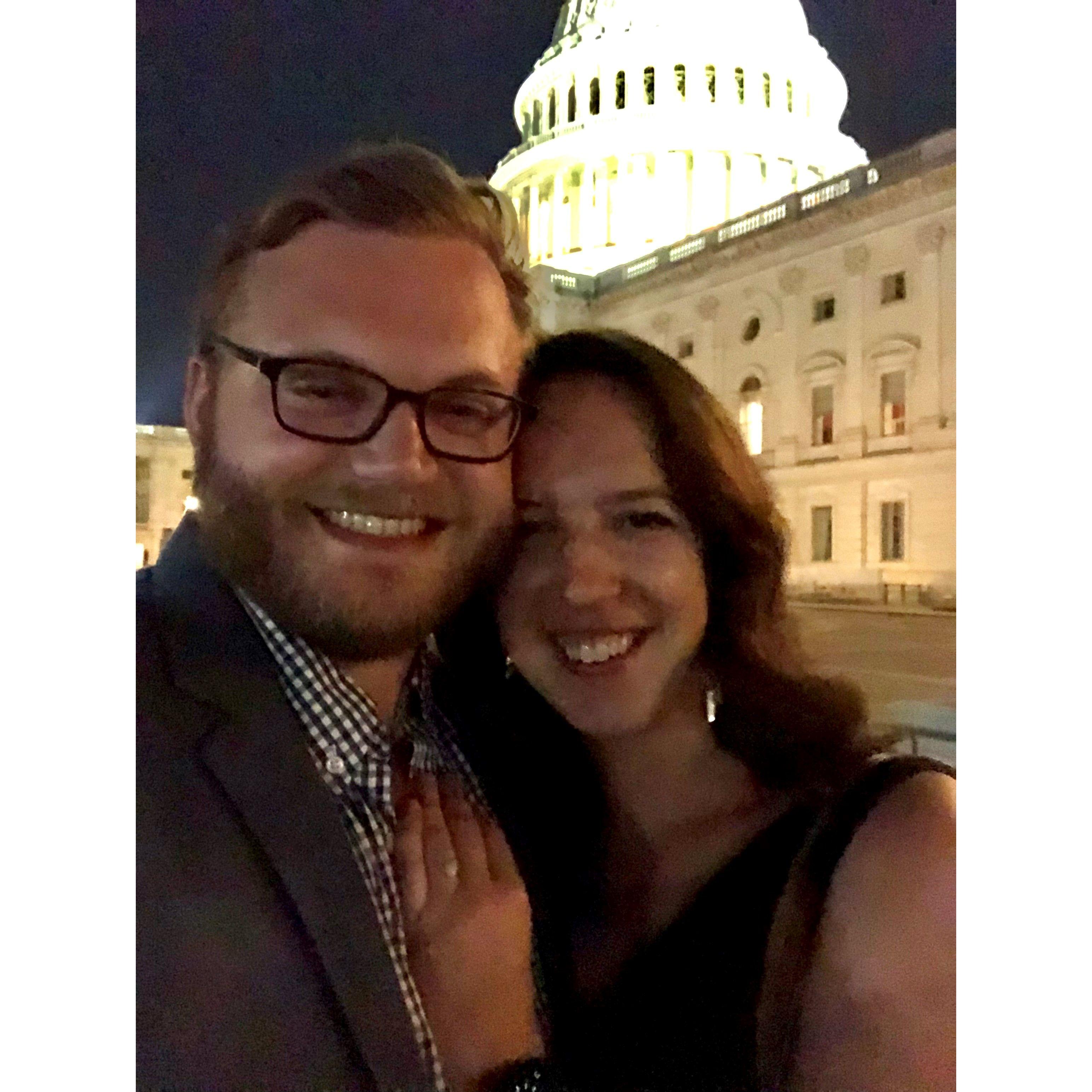 Grainy selfie after Julian proposed, August 2022.