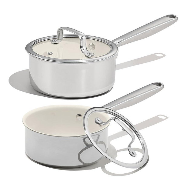CAROTE 1.6Qt & 3Qt Stainless Steel Saucepan Set, Ceramic Pot Sets Non-Stick Non-Toxic Kitchen Cookware, Small Cooking Pots with Lids, Oven Safe, Induction Sauce Pan, Even Heating