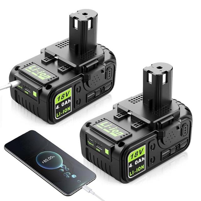 Abeden 2 Packs 18V 4Ah Replacement Ryobi Batteries with USB for Ryobi 18 Volt ONE+ P108 P102 P103 P104 P105 P107 P109, Compatible Lithium-Ion Battery for Cordless Tools