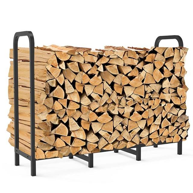 Tikimilor 4ft Firewood Rack Holder, Adjustable Heavy Duty Fire Log Stacker Stand for Fireplace，Outdoor Indoor Metal Wood Pile Storage Organizer，Patio Logs Stand tool, Black
