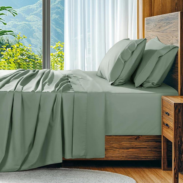 SONORO KATE 100% Egyptian Cotton Sheets Set, Extra Deep Pocket up to 18"-24",1000 High Thread Count, Soft & Breathable 5-Star Hotel Sateen Bed Sheets - 4 PC (Sea Glass,King)