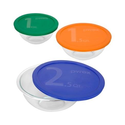 Pyrex Smart Essentials Mixing Bowl Set with Multicolor Lids 6 piece