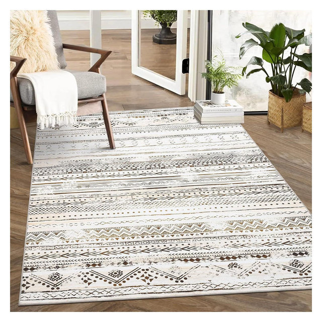 Area Rug Washable Farmhouse Rug, Soft Non-Slip Indoor Carpet, Foldable Decorate Carpet for Living Room, Bedroom, Dining Room & Office