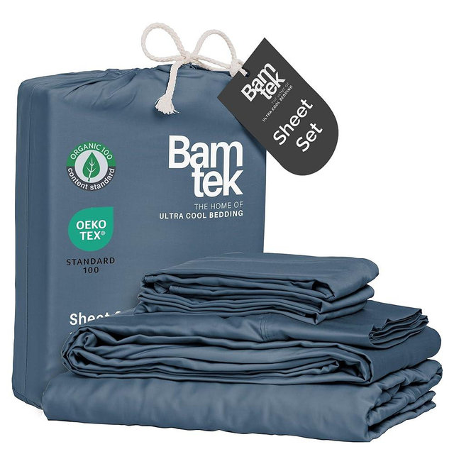Bamtek 100% Viscose from Bamboo Sheets Full Size, Super Soft Bedding Set, 4 PC Cooling Sheets for Hot Sleepers, Vegan Silk Moisture Wicking, Organically Grown Bedsheet, Storm - 54" x 75"
