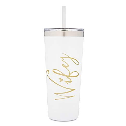 Wifey Tumbler | 22 Ounce White with Gold Foil Stainless Steel Insulated Tumbler with Lid and Straw | Bridal Shower | Bride Tumbler | Engaged | Wife Anniversary Birthday