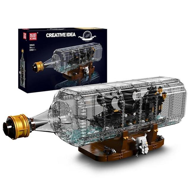 Mould King 10065 Drift Bottle with Black Pearl Ship Building Blocks Set, Pirate Ship in Bottle Model Building Kit with Display Stand, Collectible Bottle Toy for Adults (2206 Pieces)