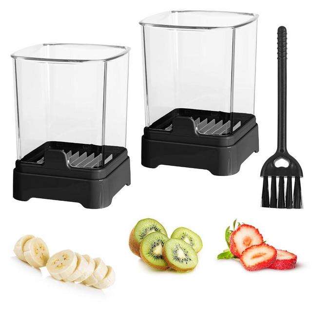 2 Pack Upgraded Fruit Slicer Cup, Strawberry Slicer with Push Plate, Detachable Cup Slicer, Speed Fruit Slicer for Banana Grape Egg Vegetables, Creative Strawberry Cutter Kitchen Gadget(Black)