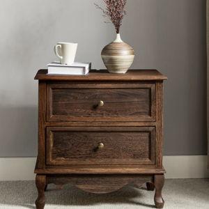 Lundgren Transitional 24''W 2-Drawer Nightstand with Wood Legs and Charging Station - Walnut
