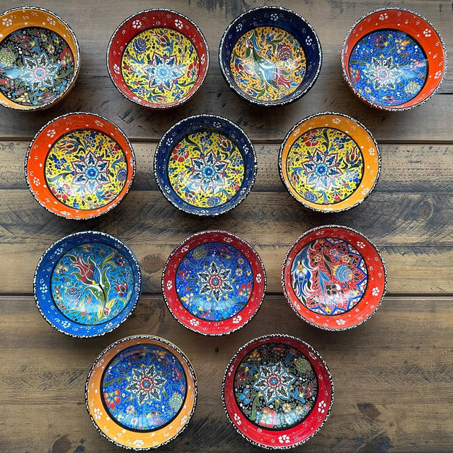 Set of 4-6 Medium 5 in Hand Painted Turkish Ceramic Bowls Colorful Designs.Soup Fruits Dips Salsa Breakfast Snacks Serving Bowls.Food Safe