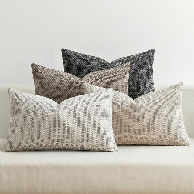 MIULEE Pack of 4 Couch Throw Pillow Covers 12x20 Inch Neutral Soft Decorative Chenille Pillow Covers Farmhouse Boho Accent Cushion Covers for Mid Century Modern Home Decor Sofa Bedroom Living Room