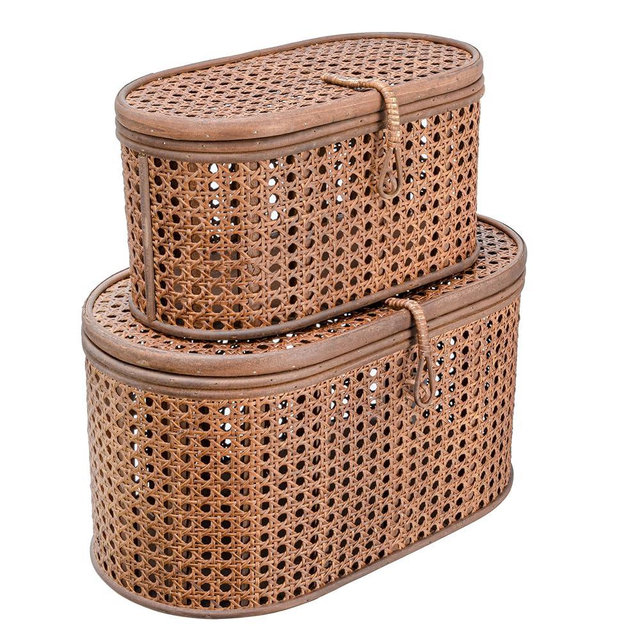 Creative Co-Op Modern Decorative Oval Woven Rattan, Set of 2 Sizes, Dark Brown Finish Storage Box