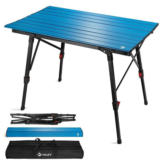 VILLEY Portable Camping Table with Adjustable Legs, Lightweight Aluminum Folding Beach Table with Carrying Bag for Outdoor Cooking, Picnic, Beach, Backyards, BBQ and Party